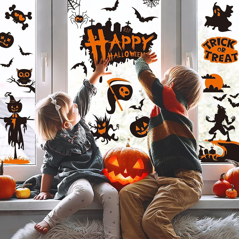 Halloween Window Clings,82 Pieces Halloween Window Glass Decoration Decals Stickers for Halloween Party Supplies