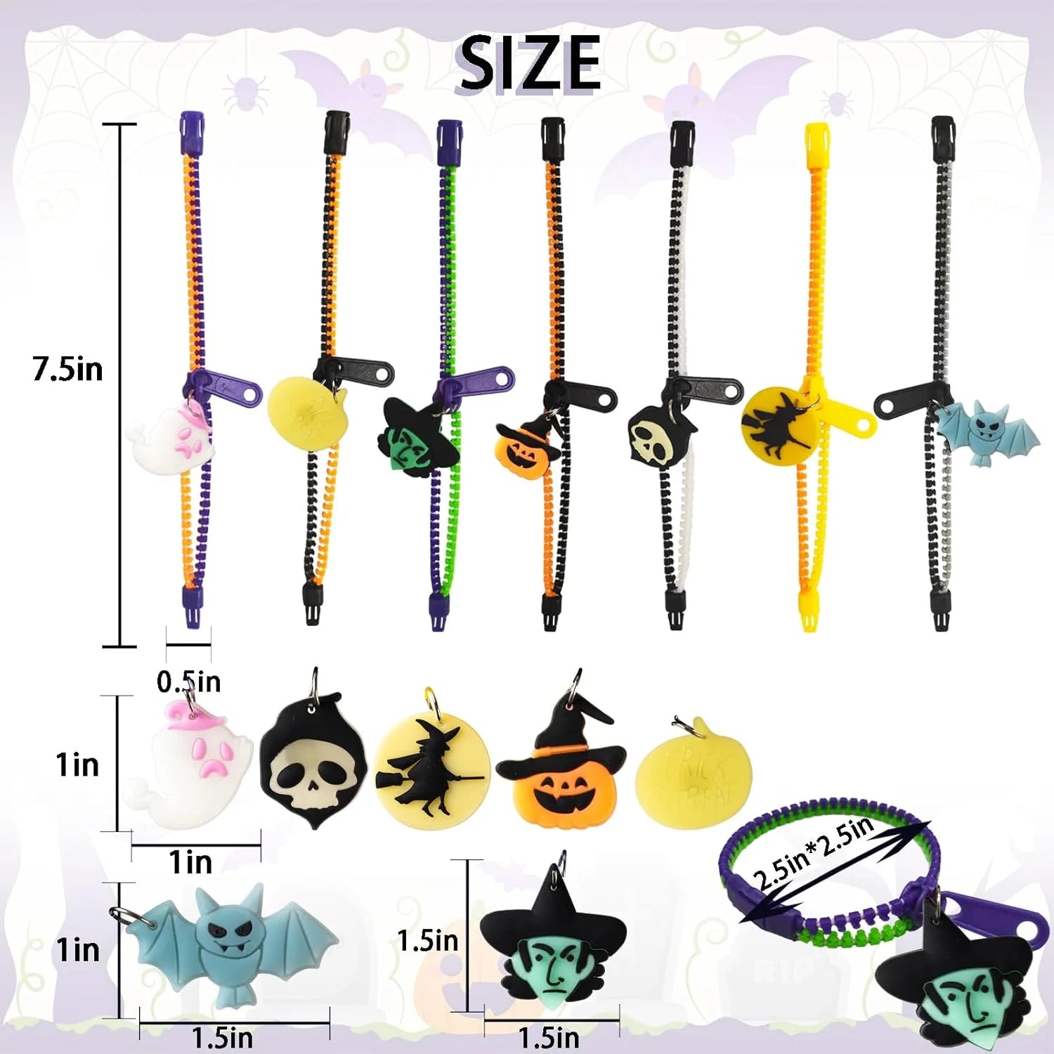 Kids Halloween Party Favors Zipper Bracelets, 28 Pack Glow in the Dark Halloween Zipper Wristbands for Kids Halloween Gifts, Halloween Giveaways, Halloween Goodie Bag Fillers, Kids Halloween