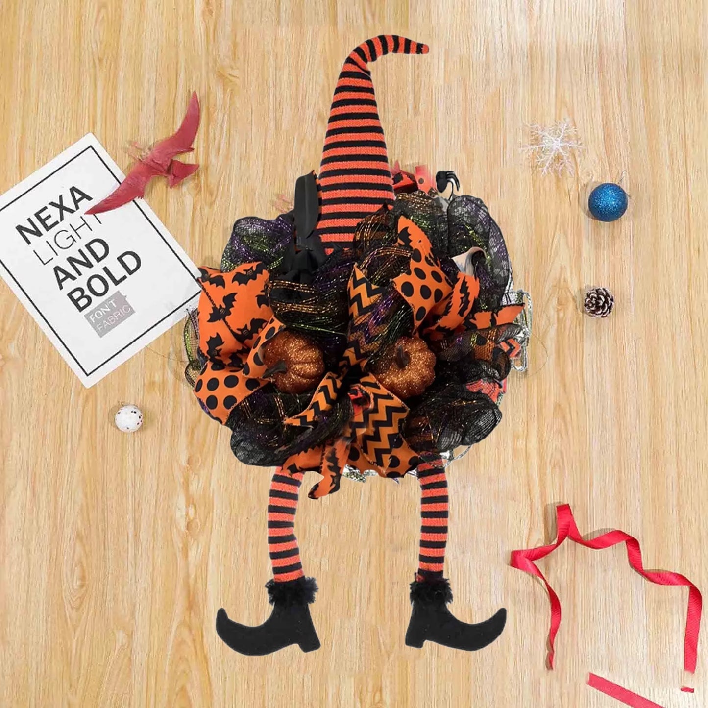 Halloween Wreath with Witch Legs Pumpkin Door Hanging Garland Front Door for Halloween Decorations Halloween Witch Garland on Clearance