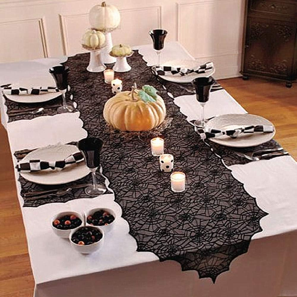 Halloween Table Runner with Spider Web Lace Festival Table Runner Halloween Table Decoration for Parties & Gatherings, 100% Polyester, 18 X 72 Inch