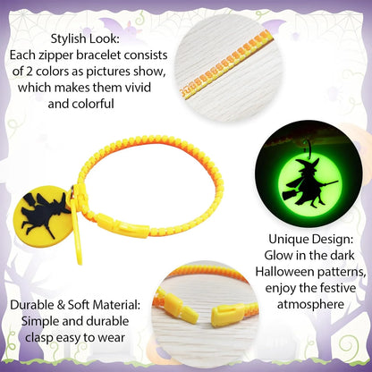 Kids Halloween Party Favors Zipper Bracelets, 28 Pack Glow in the Dark Halloween Zipper Wristbands for Kids Halloween Gifts, Halloween Giveaways, Halloween Goodie Bag Fillers, Kids Halloween