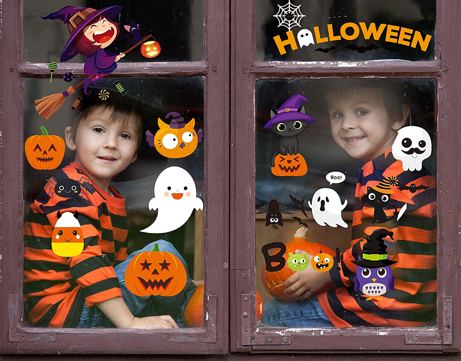 Halloween Window Clings - Halloween Window Decorations Stickers Decals Decor Cute Pumpkin Ghost Halloween Decor for Window Room Bathroom Kitchen