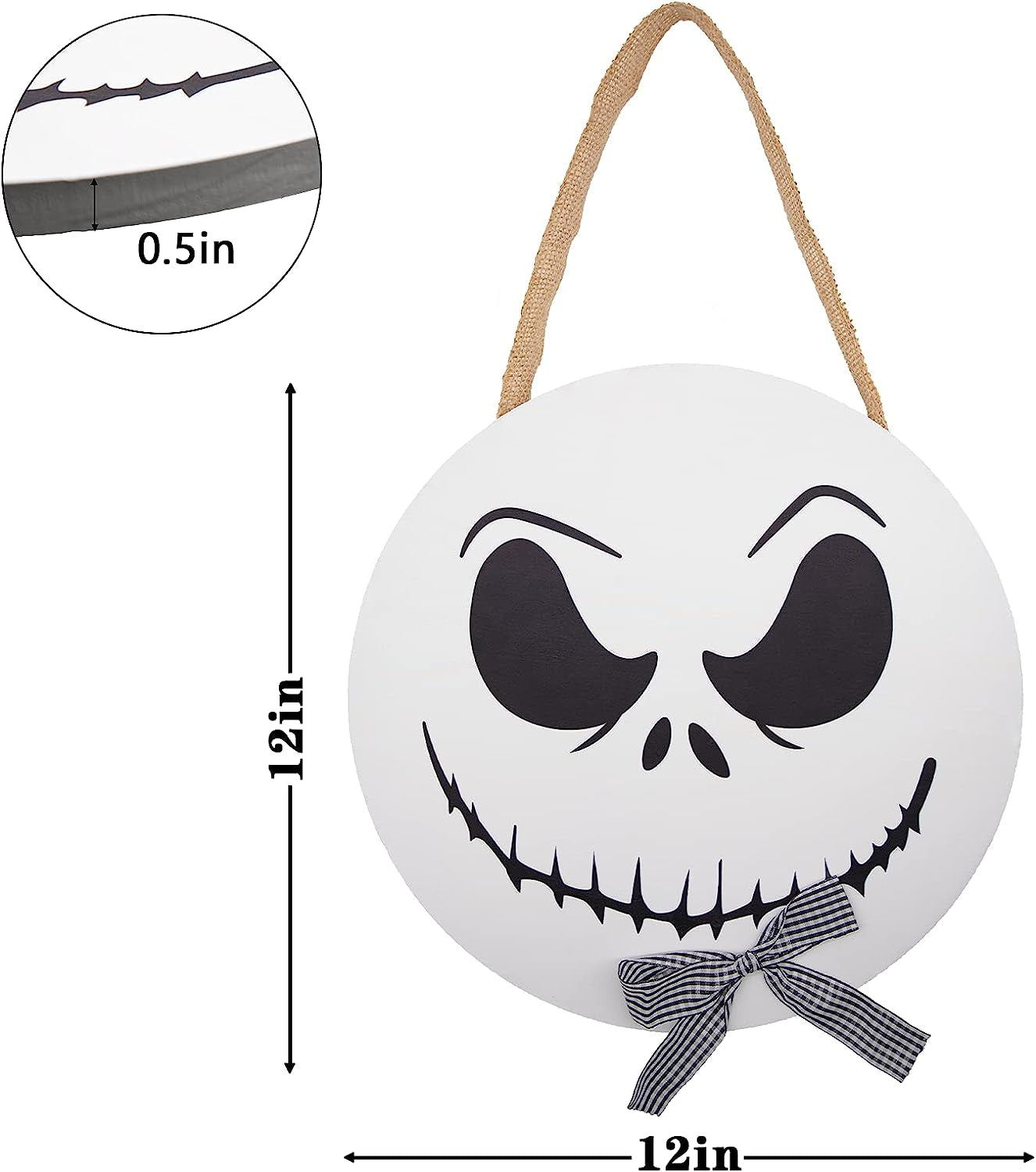 Nightmare before Christmas Halloween Decorations - 12'' Wooden Jack Skellington Door Hanger - Halloween Welcome Sign for Front Door - Halloween Wreath - Farmhouse Halloween Decor